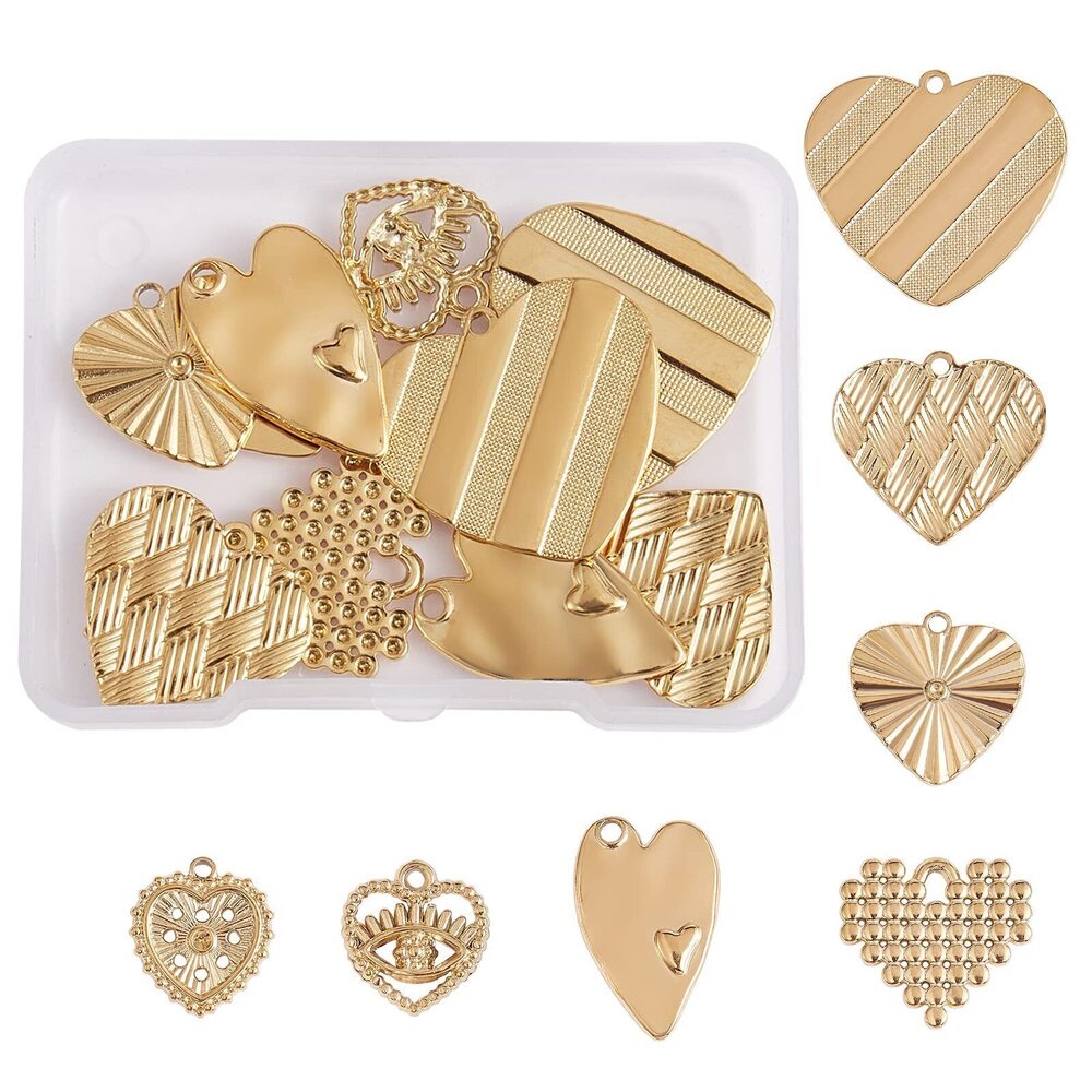 2715 14 Pieces Stainless Steel Heart Charm Pendant Love Charm Heart Mixed